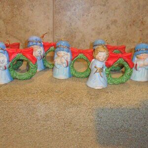 Jasco Christmas 6 shepard and 1 angel bells napkin roll holders